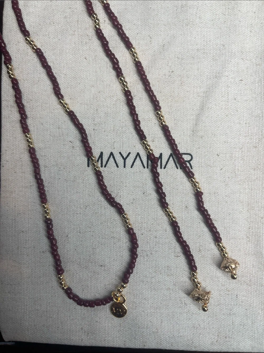 Mayamar Long Strand Burgundy and Gold Beaded Necklace